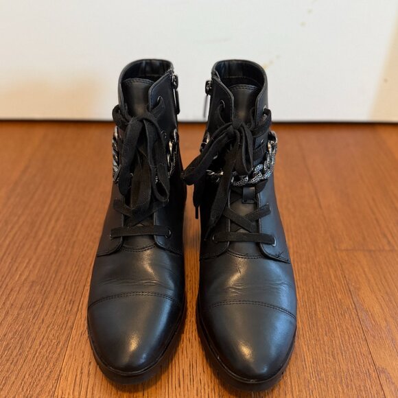 Karl Lagerfeld Paris Suki Chain-Trim Leather Combat Boots - Picture 5 of 8